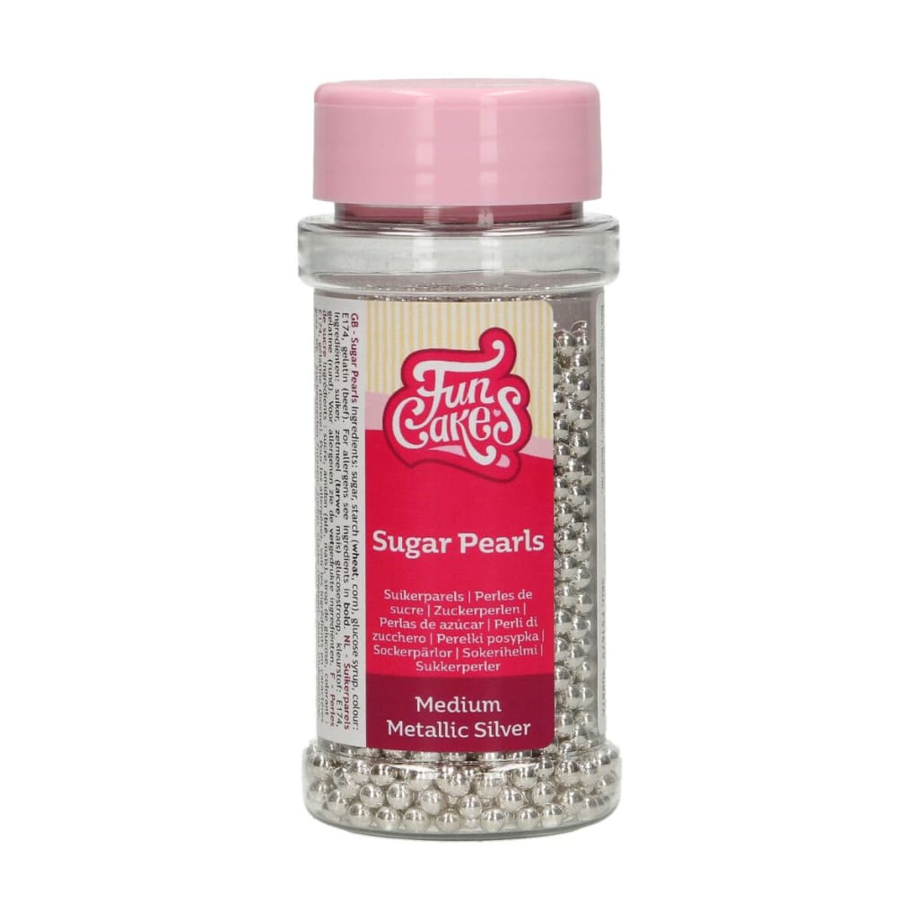 FunCakes Sugar Pearls Medium Metallic Silver 80 g - Sugar 